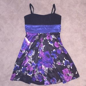 Black Mini Dress with blue and purple flowers